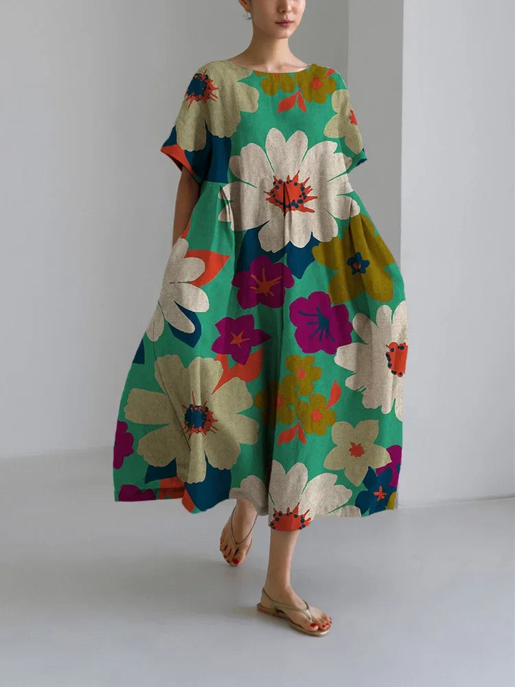 Vittoria | Midi Kjole med Blomsterprint i Modig Stil og Let Komfort til Livlige Dage