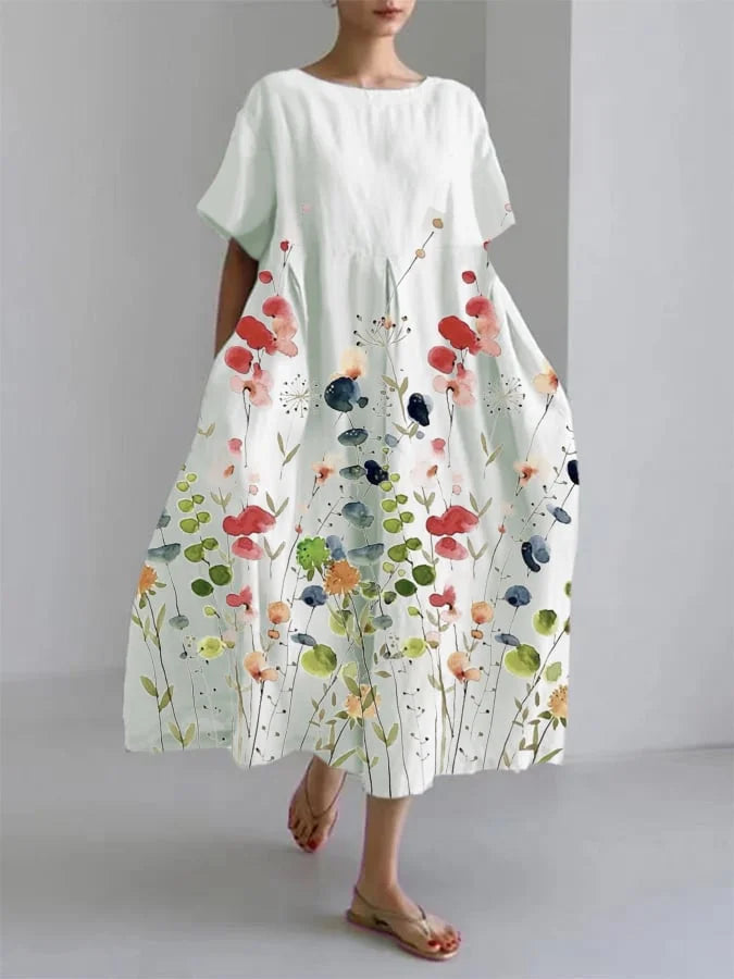Liliana | Casual Lang Kjole med Bevægelsesfrihed og Blomsterdesign til Sommerdage